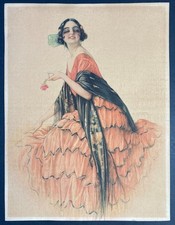 Gaspar CAMPS i JUNYENT "L'élégante à la rose" Chromolithographie années 20
