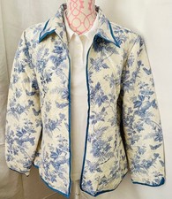 NEW " Carole Little" Silk. Blue Floral Jacket. Quilted and Lined - XL