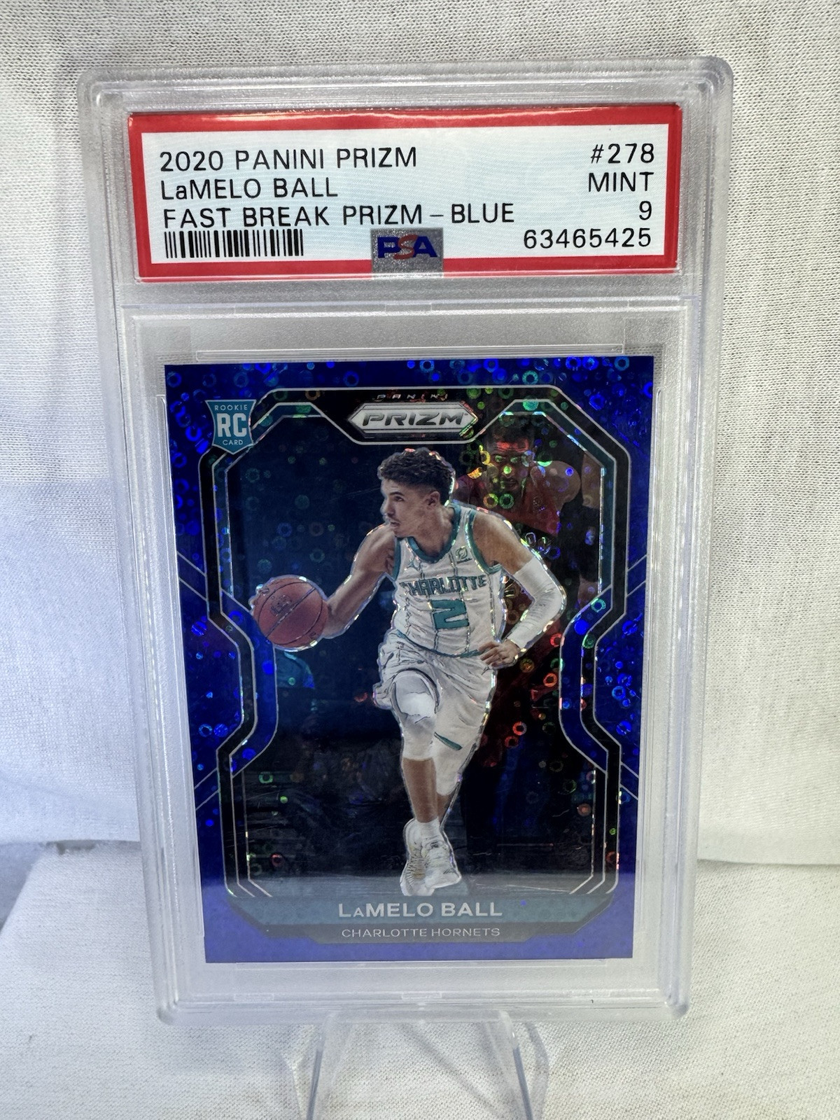20-21 LaMELO BALL RC 159/175 PANINI PRIZM ROOKIE FAST BREAK BLUE PRIZM PSA 9