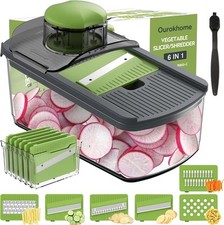 Food Slicer, Manual Safety Kitchen Vegetable Shredder with 6 Blades, Grey