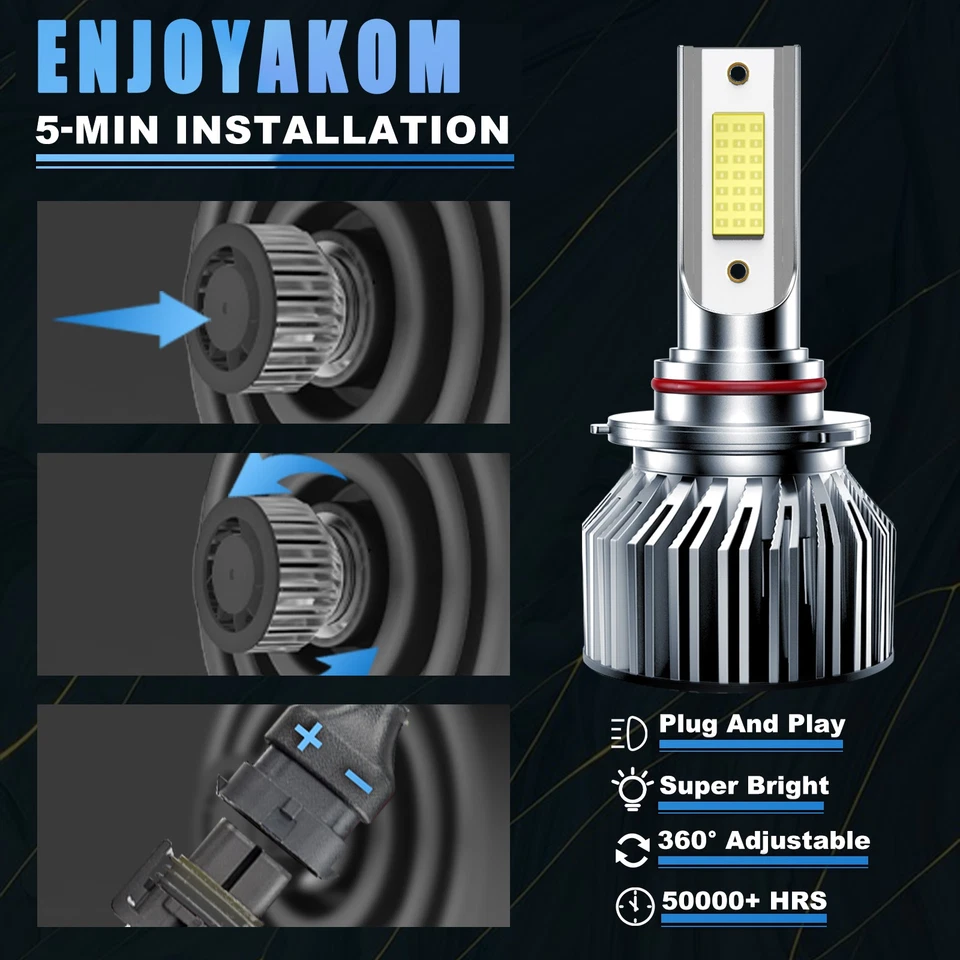 Faros LED de haz bajo 9005/HB3 para Chrysler Town & Country 1998-2000 6000K Foto 3 de 4