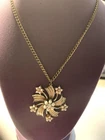 Vintage Coro Pinwheel Flower Pendant Milk glass Enamel Rhinestone’s