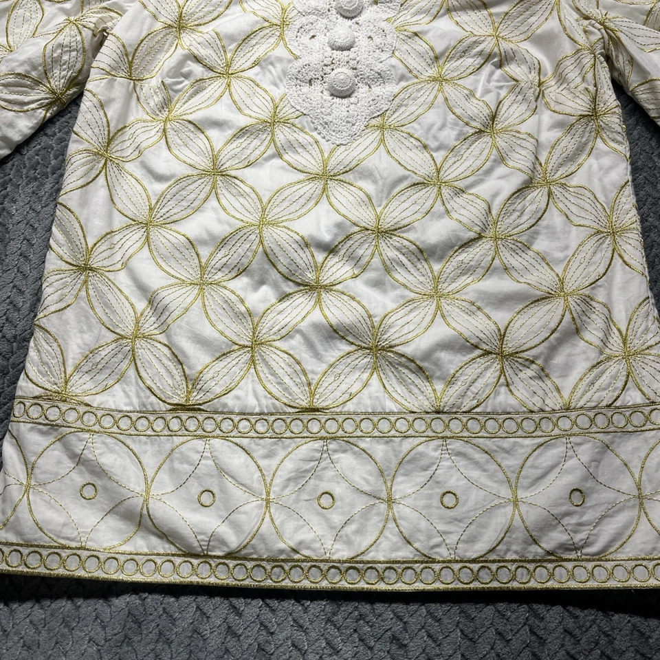 Camisa túnica dourada Lilly Pulitzer bordada pequena Shannon manga 3/4 forrada - Imagem 3 de 4