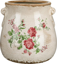 Ceramic Scroll Planter 6.5 Inch Chinoiserie Floral Vase with Drainage Holes Vint