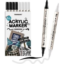 4 Black and 4 White Paint Pens Brush and Bold Dual-tip Acrylic Paint Marker