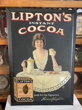 LIPTON'S COCOA TIN litho over cardboard SIGN TOC coffee tea advertising woman