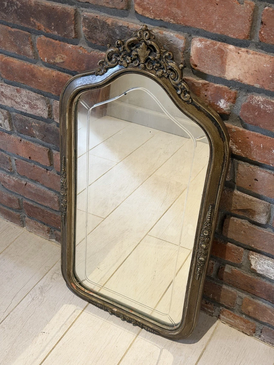 Antique Old Wooden Hollywood Regency Wall Victorian Etched Mirror Glass Read