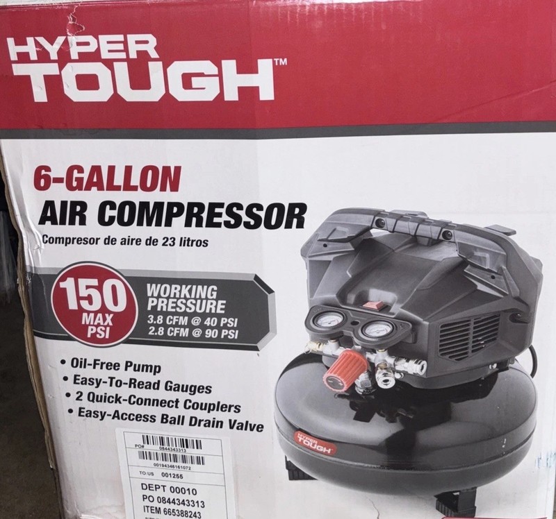 Hyper Tough 6-Gallon air Compressor 150 Max PSI Oil-Free Pump