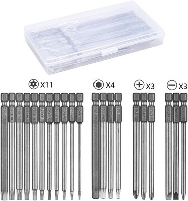 21 Stück Schraubendreher Bit Satz Lang, Torx Bit Set Magnetisch T6-T40, Hex, 