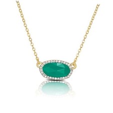 Gold Necklaces for Women 14K Gold Plated Dainty Oval Crystal Gold-Royal Green