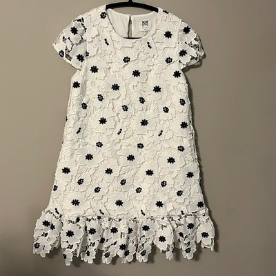 MILLY MINIS Girl's 3D Poppy Floral Lace Mini Dress White & Black Size 16