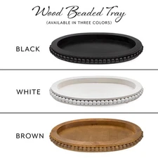 Wood Beaded Tray, Decorative Farmhouse Style Oval Wooden Tray