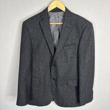 Austin Reed Signature Blazer 42R 100 Wool Textured Black Gray Sport Coat