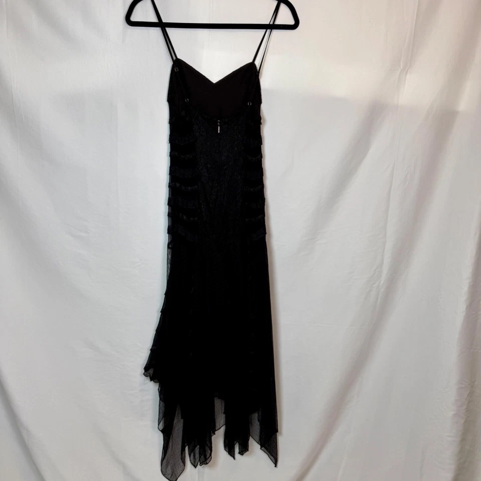 Haute Hippie Size XS Black Lace Silk Slip Dress 100% Silk Midi Handkerchief Hem - Image 2 of 4