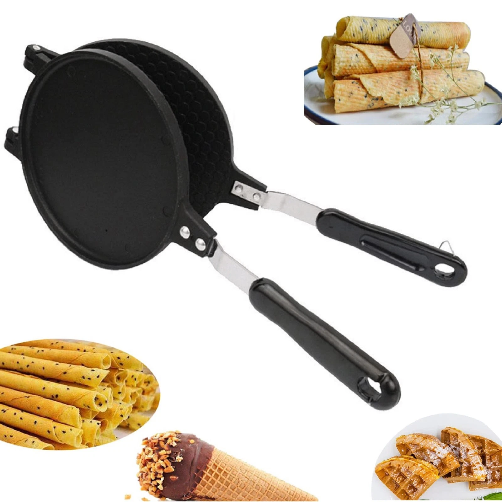 Double Side Waffle Maker Non Stick Waffle Irons Mold Pan Egg Roll Maker DIY I...