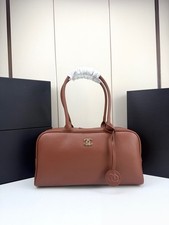 Women's Elegant Rust Brown Leather Large Zip Boston Handbag