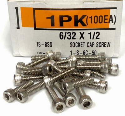 New 6/32 x 1/2'' Socket Cap Screws, 18-8 Stainless Steel (100ea)