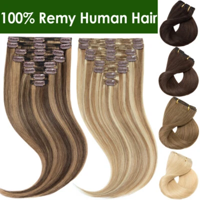 120G Dick Echthaar Clip in Remy Hair Extensions 8 Haarteile Glatt Balayage Ombre - Bild 1 von 4
