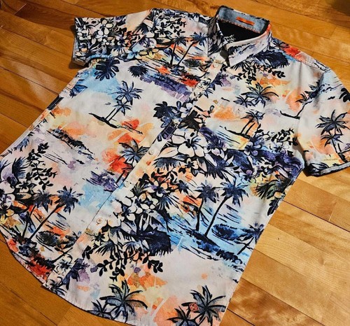 Men Point Zero casual button-down tropical Traveler Vacation Summer Resort Beach - Picture 3 of 7