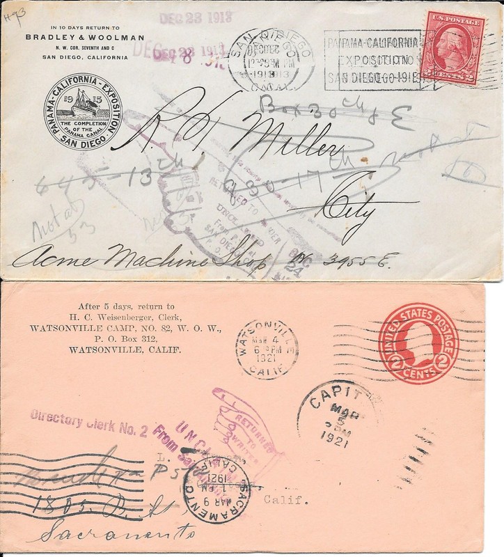 U.S.-2 Advtg.(Calif.) Covers all w / P.O. Auxiliary Marks-'busy' covers.