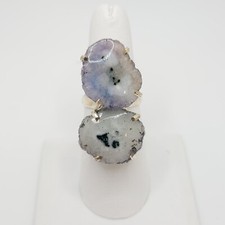 Double Crystal Ring w/ Quartz .925 Sterling Silver Size 7.25 - RS147