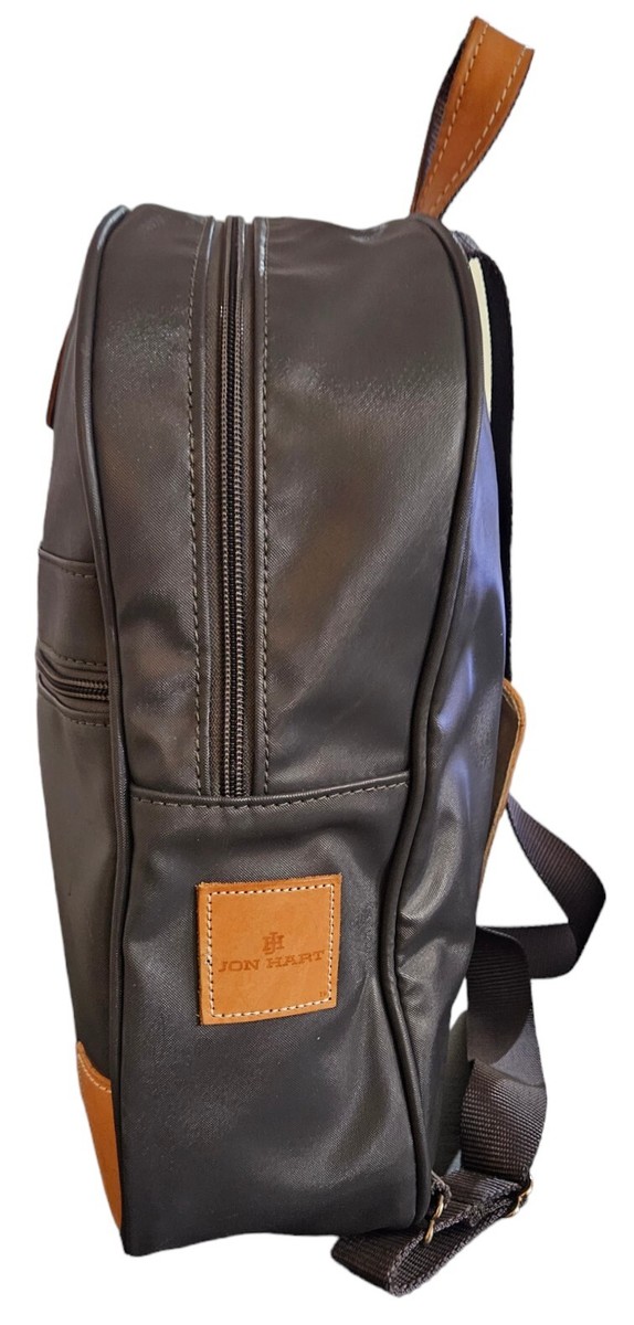 Jon Hart Design Gray Canvas Brown Leather Accent Backpack