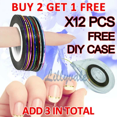 LILLYVALE 12 COLORS NAIL STICKER ROLLS STRIPING TAPE LINE NAIL ART UV GEL TIPS DIY KIT
