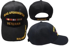 Iraq Afghanistan Veteran Ribbon Black Acrylic Adjustable Embroidered Cap Hat