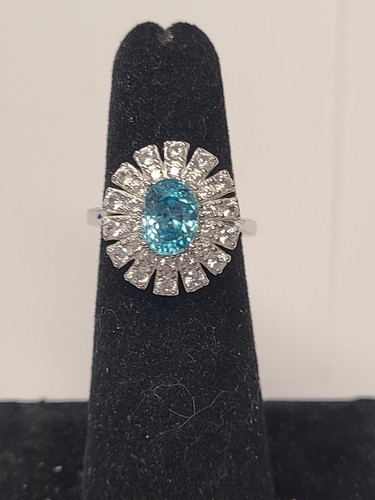 Blue Zircon Rhodium Over Sterling Silver Ring 2.90ctw