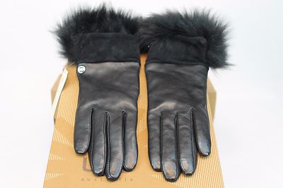 UGG AUSTRALIA QUINN GLOVES WITH TOSCANA TRIM BLACK COLOR TOUCHSCREEN FRIENDLY