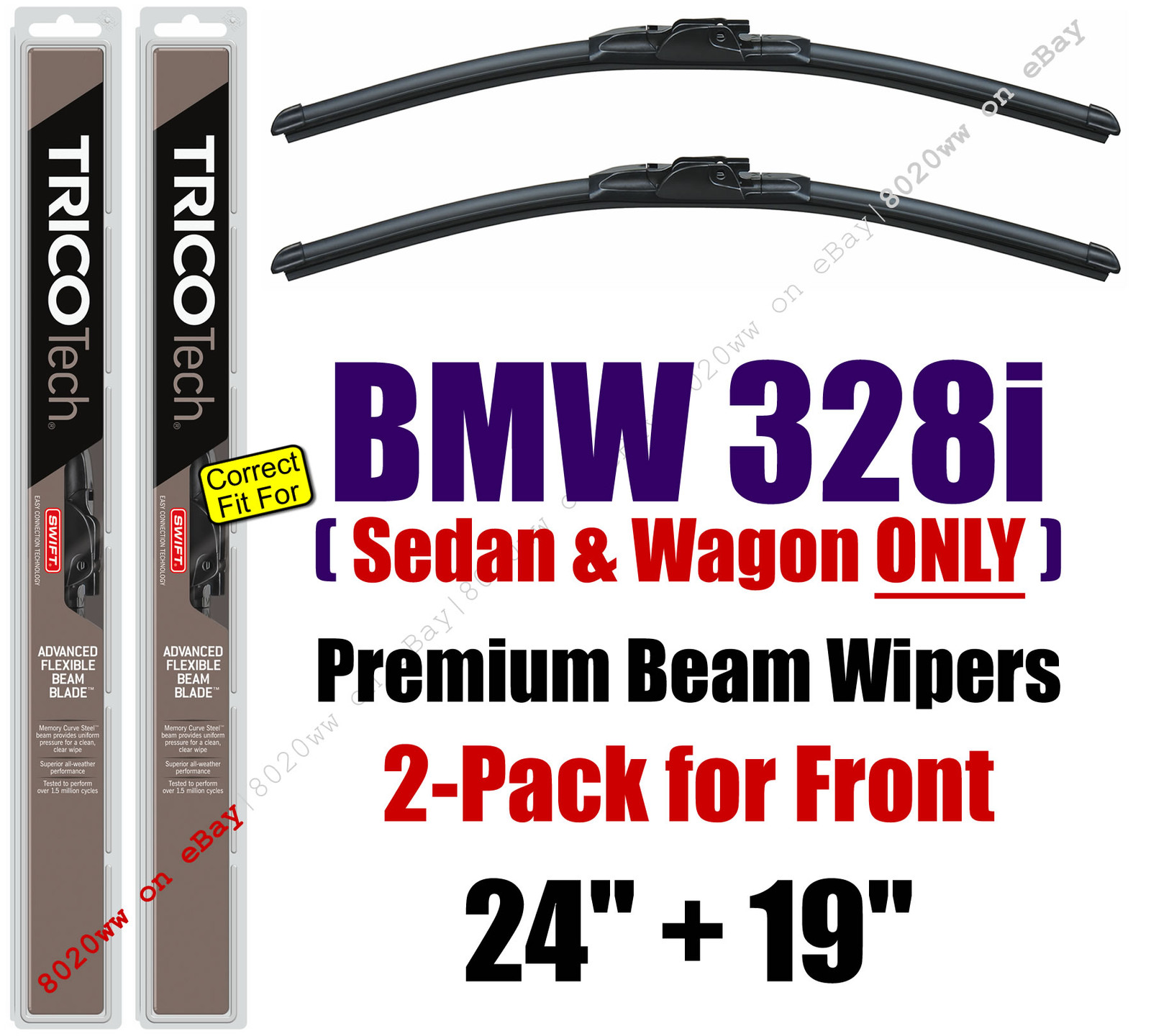 Wipers 2Pack Premium Beam Wiper Blades fit 20072013 BMW 328i