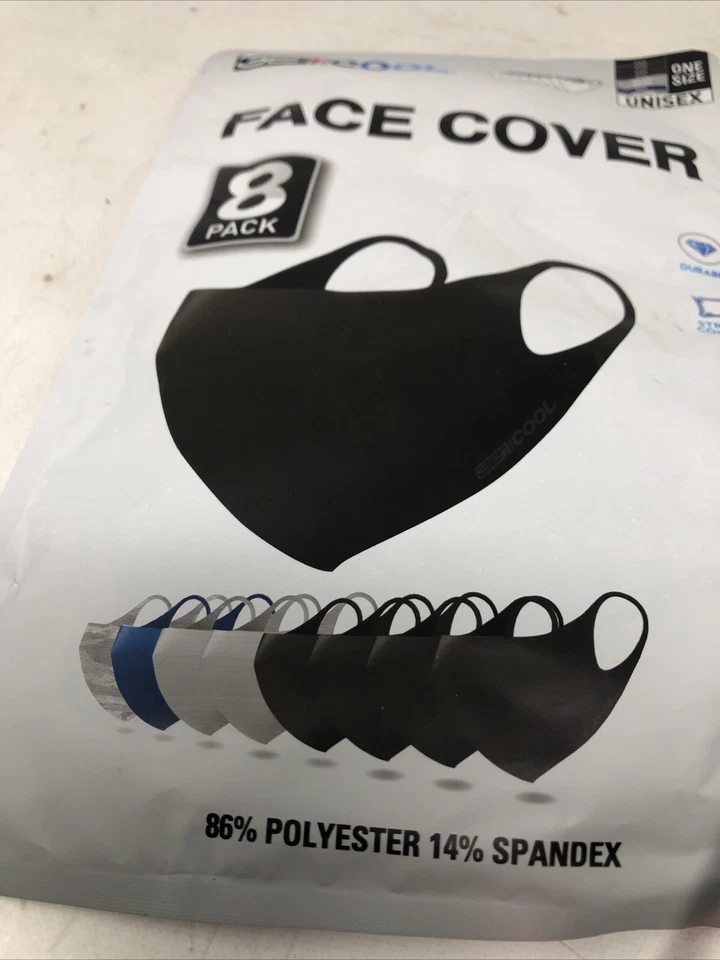 32 Degrees Cool One Size Unisex Face Cover 8 Pack,4Black,2med grey 1navy 1g - Image 2 of 4