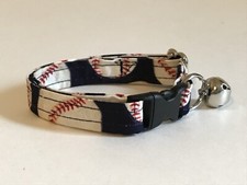 BASEBALLS ON BLUE ADJUSTABLE BREAKAWAY CAT COLLAR