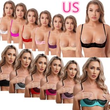US Women Scallop French Lace Shelf Bra Open Cup Underwire Underbust Lingerie