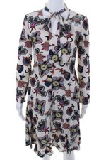 VALENTINO - Abstract Pop Floral Print Silk Crepe A Line Dress w/ Neck Tie 40 IT 