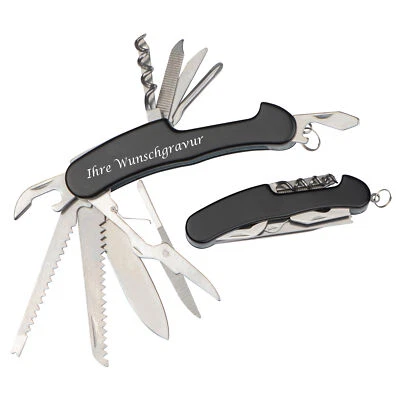 GRAVUR BY LIVEPAC OFFICE Taschenmesser mit Gravur / aus Edelstahl / 14tlg mit Dosenöffner, Schere, Messer
