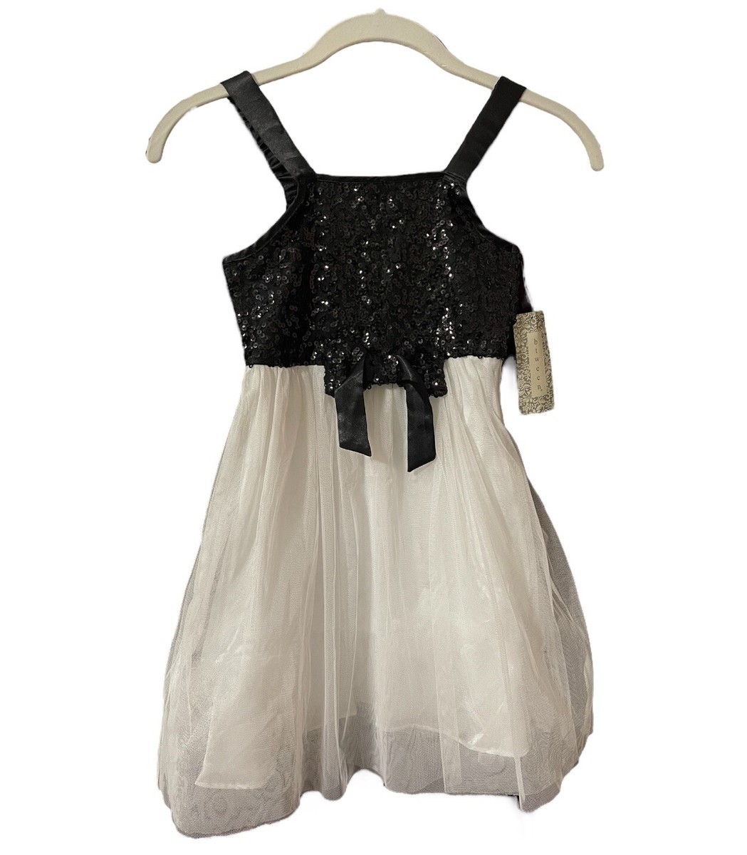 Btween Sz Girls Sleeveless Sequin Sparkle Black White Tulle