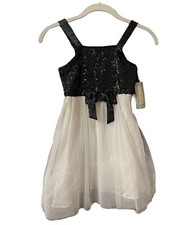 Btween Sz 5 Girls Sleeveless Sequin Sparkle Black White Tulle Holiday Dress