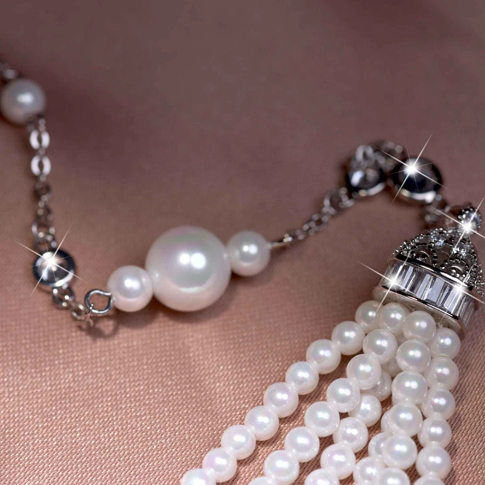 18k white gold made with swarovski crystal pearl long pendant Y Lariat necklace Foto 3 de 4