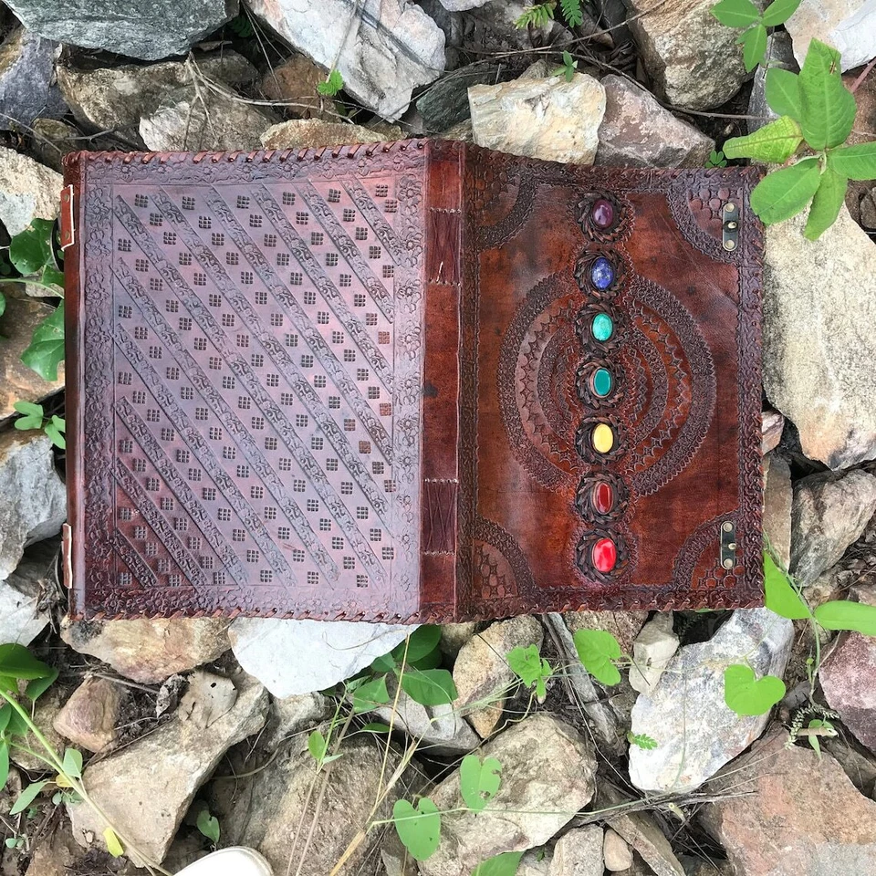 Large Seven Stone Handbound Leather Journal Spell Book Of Shadow Leather Grimoir - Image 2 of 4