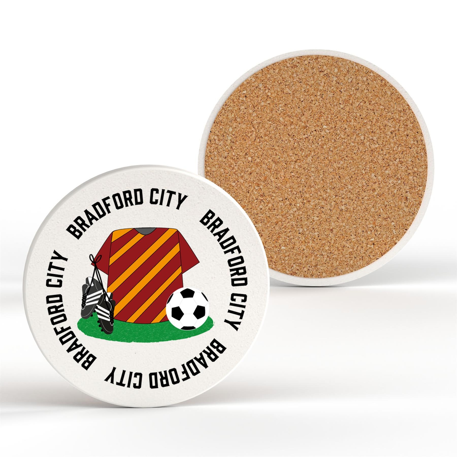 Bradford City Football Team Shirt & Boots On Ceramic Round Coaster