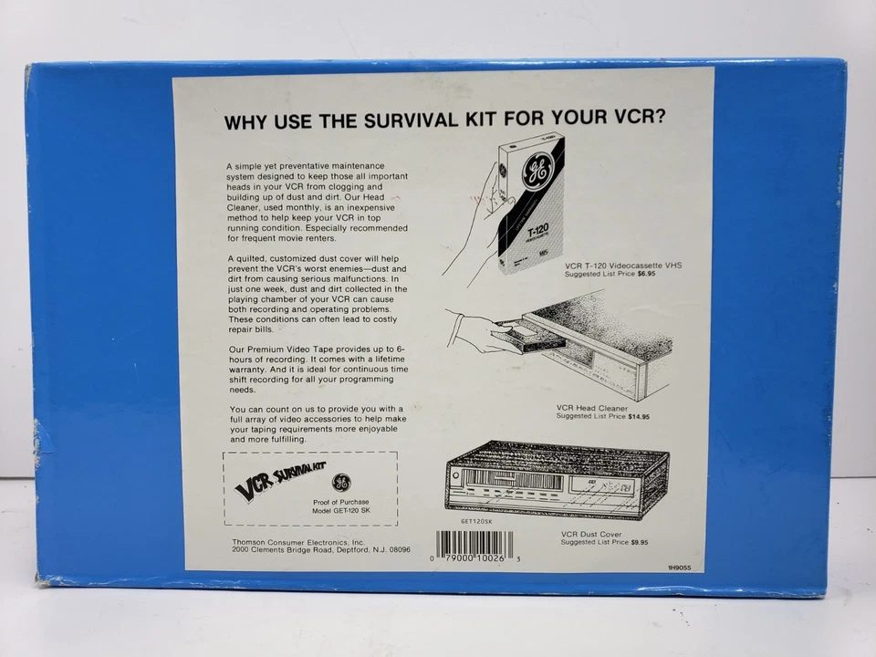 GE VCR Cleaner VCR Survival Kit Head Cleaner Dust Cover And T 120 Tape New - Image 2 of 4
