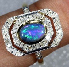 Classic Art Deco Handmade Design Oval Shape Opal With Genuine CZ 935 Silver Ring