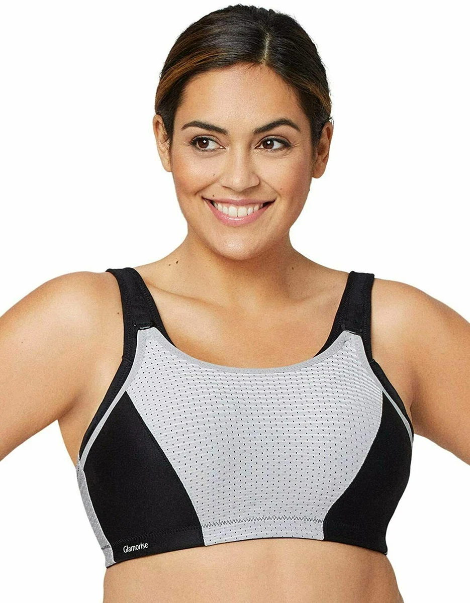 NEW! Glamorise Sz 42B Double Layer Custom Control Sports Bra 1166 Black &  Gray