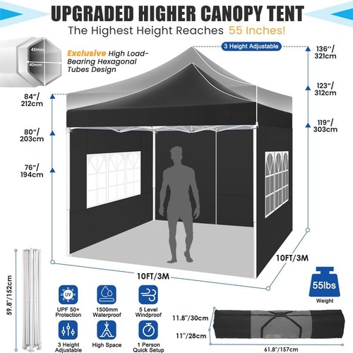 10'x10' Pop up Canopy Tent Hexagonal Frame Heavy Duty Commercial Instant Gazebo - Picture 9 of 58