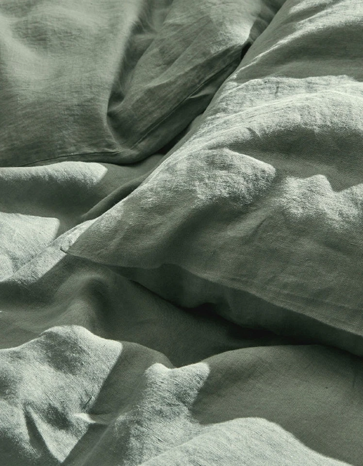 Funda nórdica de lino verde salvia, funda nórdica lavada a la piedra, juego de edredón tamaño Queen completo Foto 2 de 4