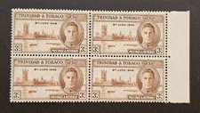Trinité-et-Tobago 1946 KGVI édition Victoire de la Paix Sc 62. SG 257 BLOC de 4 MNH 3c
