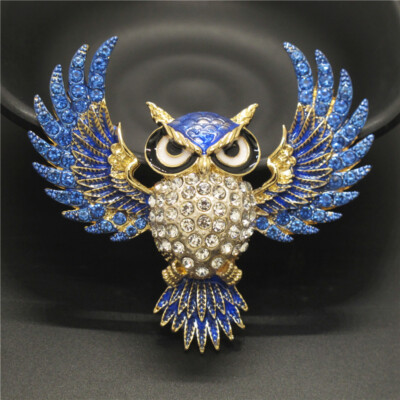 New Blue Enamel Cute Owl Animal Crystal Fashion Women Charm Brooch Pin Gifts