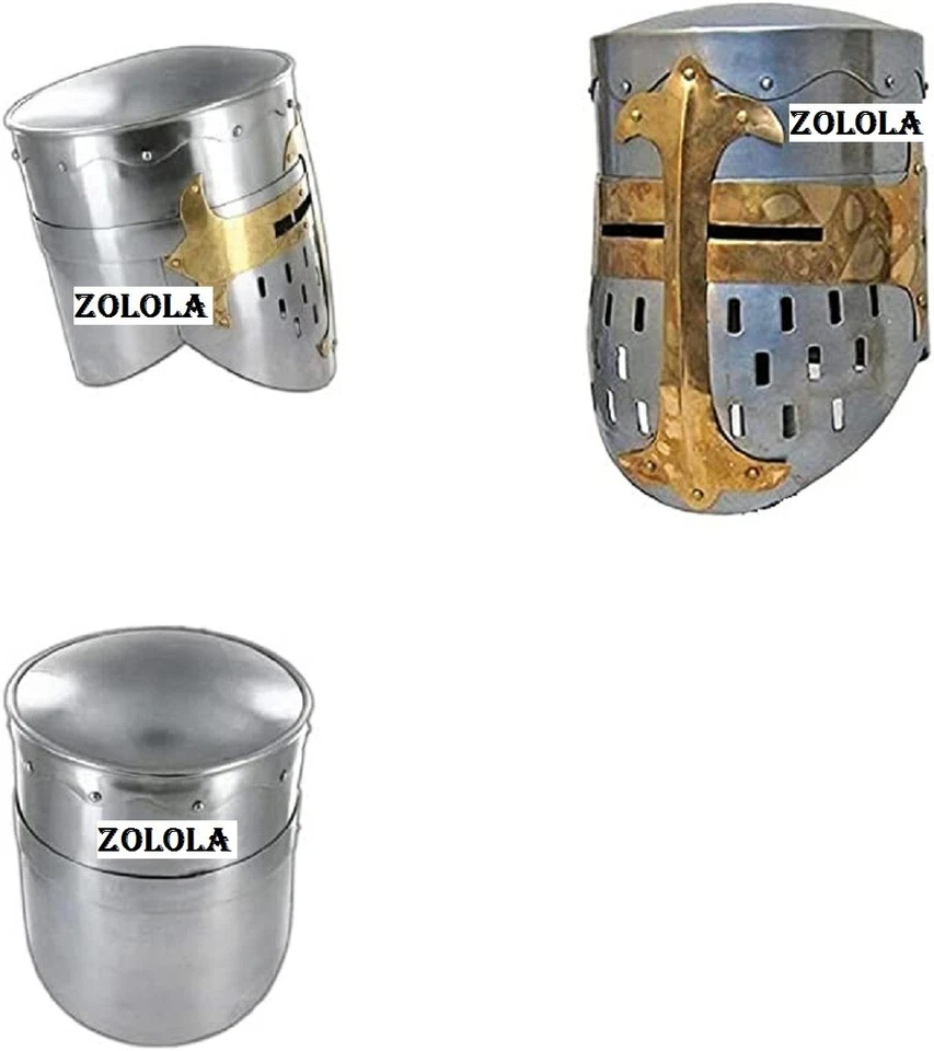 Bas de casque médiéval chevalier croisé forme ronde avec raccord en laiton ve... - Photo 4/4