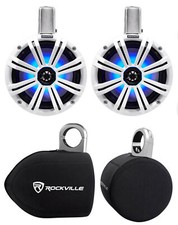 2 KICKER 45KMTC8W 8" 600w Marine Wakeboard Tower Speakers w/LED's Covers KMTC8